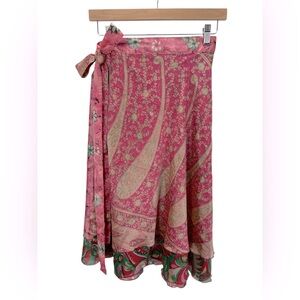 Earthbound Trading Co Silk Paisley Reversible Sari Wrap Skirt